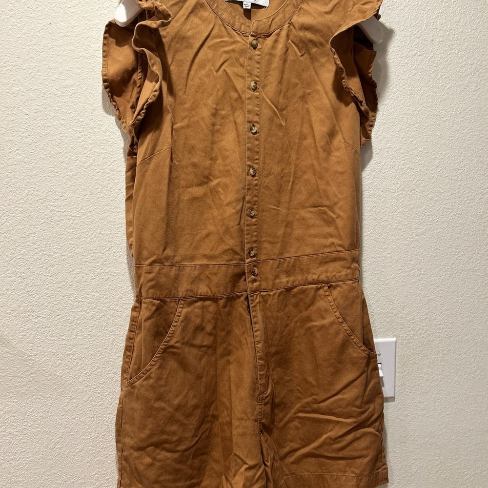 Joe's Jeans Ruffle sleeve Romper Tan Button-Up Front size Large